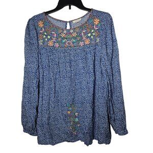 Jodifl Womens Floral Embroidered Long Sleeve Shirt Size Medium Boho Cottage